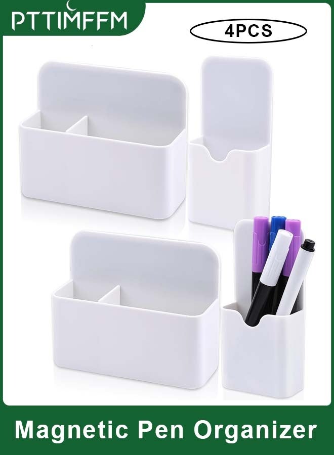 PTTIMFFM 4 Pack Magnetic Pen & Marker Organizer, White Magnetic Holder for Fridge and Whiteboards - Image 1